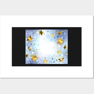 Blue Background with Gold Stars Posters and Art